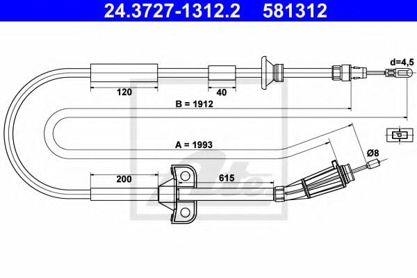 24.3727-1312.2 Brake System Cable, parking brake